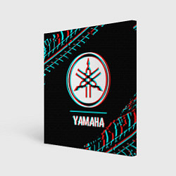 Холст квадратный Значок Yamaha в стиле glitch на темном фоне, цвет: 3D-принт