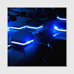 Холст квадратный Металлические соты с синей подсветкой, цвет: 3D-принт — фото 2