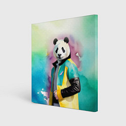 Холст квадратный Прикольный панда в модной куртке, цвет: 3D-принт