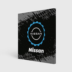 Холст квадратный Nissan в стиле Top Gear со следами шин на фоне, цвет: 3D-принт