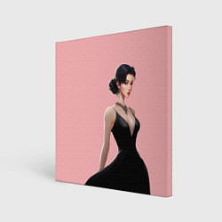 Картина квадратная Girl in black dress - pink