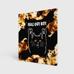 Холст квадратный Fall Out Boy рок кот и огонь, цвет: 3D-принт