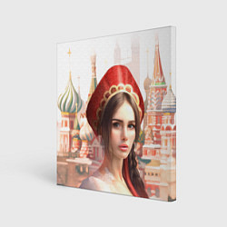 Картина квадратная Девушка в кокошнике с косой - кремль