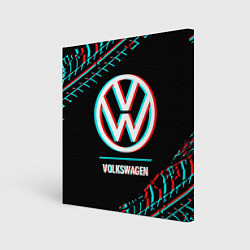 Холст квадратный Значок Volkswagen в стиле glitch на темном фоне, цвет: 3D-принт