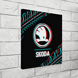 Холст квадратный Значок Skoda в стиле glitch на темном фоне, цвет: 3D-принт — фото 2
