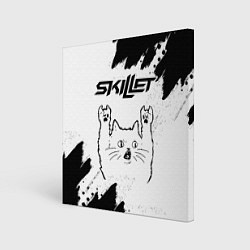 Холст квадратный Skillet рок кот на светлом фоне, цвет: 3D-принт