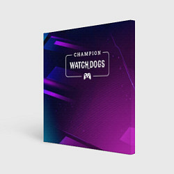 Холст квадратный Watch Dogs gaming champion: рамка с лого и джойсти, цвет: 3D-принт