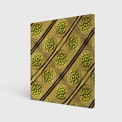 Холст квадратный Лютики-цветочки деревянная текстура, цвет: 3D-принт