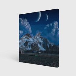 Картина квадратная Ночные горы в природе и небо с нло