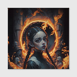 Холст квадратный Готическая девушка с двумя косами в огненном круге, цвет: 3D-принт — фото 2