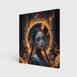 Холст квадратный Готическая девушка с двумя косами в огненном круге, цвет: 3D-принт