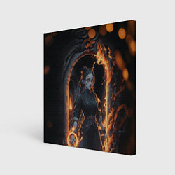 Картина квадратная Готическая девушка с двумя косами огненная магия