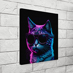 Холст квадратный Неоновый котик в очках, цвет: 3D-принт — фото 2