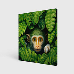 Картина квадратная Маленькая обезьянка в листьях