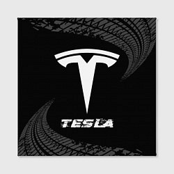 Холст квадратный Tesla speed на темном фоне со следами шин, цвет: 3D-принт — фото 2