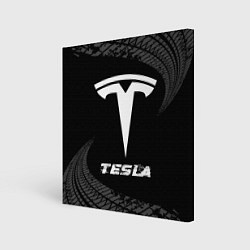 Холст квадратный Tesla speed на темном фоне со следами шин, цвет: 3D-принт