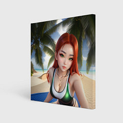 Картина квадратная Девушка с рыжими волосами на пляже