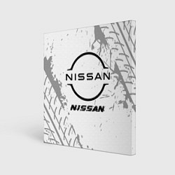 Холст квадратный Nissan speed на светлом фоне со следами шин, цвет: 3D-принт
