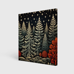 Холст квадратный Новогоднее настроение лес, цвет: 3D-принт