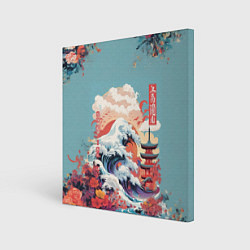 Холст квадратный Винтажная иллюстрация Японского пейзажа, цвет: 3D-принт
