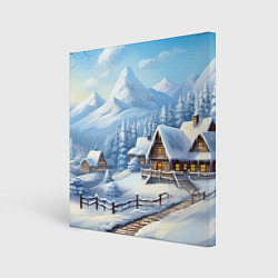 Холст квадратный Новогодняя зимняя деревня, цвет: 3D-принт
