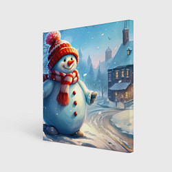 Картина квадратная Снеговик новогодний