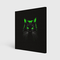 Картина квадратная Черный кот в зеленом свечении