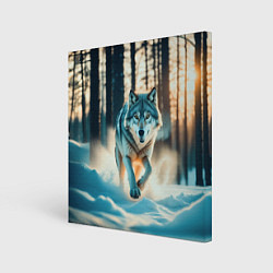 Холст квадратный Волк в темном лесу, цвет: 3D-принт
