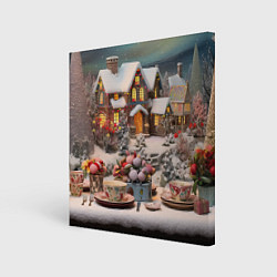 Картина квадратная Объемные новогодние домики