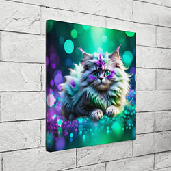 Холст квадратный Пушистый котенок в бирюзово фиолетовом боке, цвет: 3D-принт — фото 2