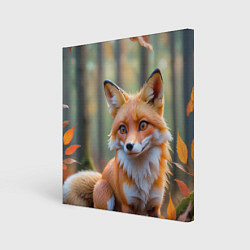 Холст квадратный Портрет лисы в осеннем лесу, цвет: 3D-принт