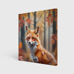 Картина квадратная Рыжая лисица в осеннем лесу