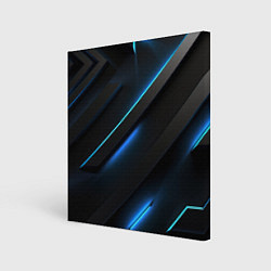 Холст квадратный Черная конструкция с синими неоновыми вставками, цвет: 3D-принт