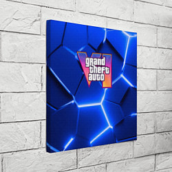 Холст квадратный GTA 6 лого на фоне разлома синих плит, цвет: 3D-принт — фото 2