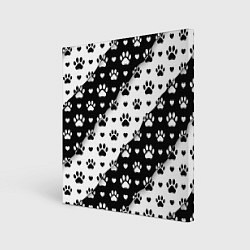 Холст квадратный Следы от лап - чёрно белое, цвет: 3D-принт