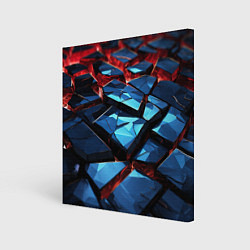 Холст квадратный Синие абстрактные плиты и красное свечение, цвет: 3D-принт