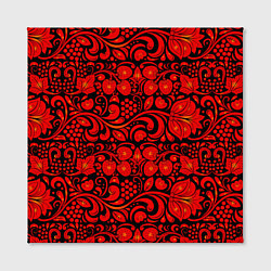 Холст квадратный Хохломская роспись красные цветы и ягоды на чёрном, цвет: 3D-принт — фото 2