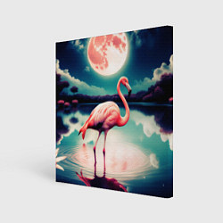 Картина квадратная Розовый фламинго на фоне луны
