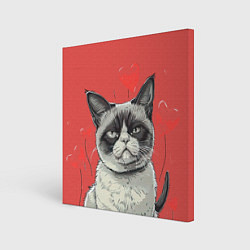 Холст квадратный Недовольный кот на день святого Валентина, цвет: 3D-принт