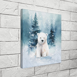 Холст квадратный Белый медвежонок в лесу, цвет: 3D-принт — фото 2