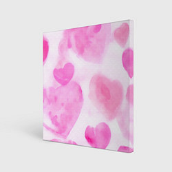Картина квадратная Розовые сердечки акварель