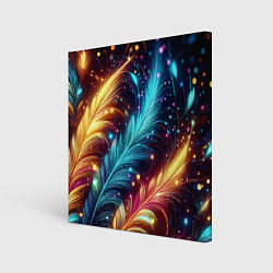 Холст квадратный Неоновые разноцветные перья, цвет: 3D-принт