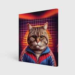 Холст квадратный Полосатый кот в спортивном костюме, цвет: 3D-принт