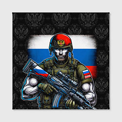 Холст квадратный Русский солдат на фоне флага, цвет: 3D-принт — фото 2