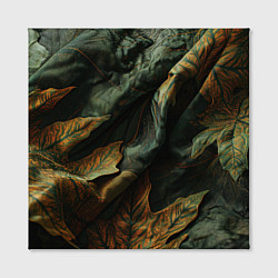 Холст квадратный Реалистичный охотничий камуфляж из ткани и листьев, цвет: 3D-принт — фото 2