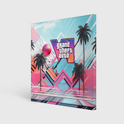 Холст квадратный Gta 6 логотип в стиле vice city, цвет: 3D-принт