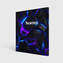 Холст квадратный Palworld логотип на черных неоновых плитах, цвет: 3D-принт