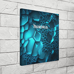 Холст квадратный Palworld логотип на ярких синих неоновых плитах, цвет: 3D-принт — фото 2