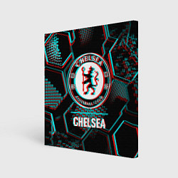 Холст квадратный Chelsea FC в стиле glitch на темном фоне, цвет: 3D-принт