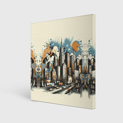 Картина квадратная Рисунок города с небоскребами